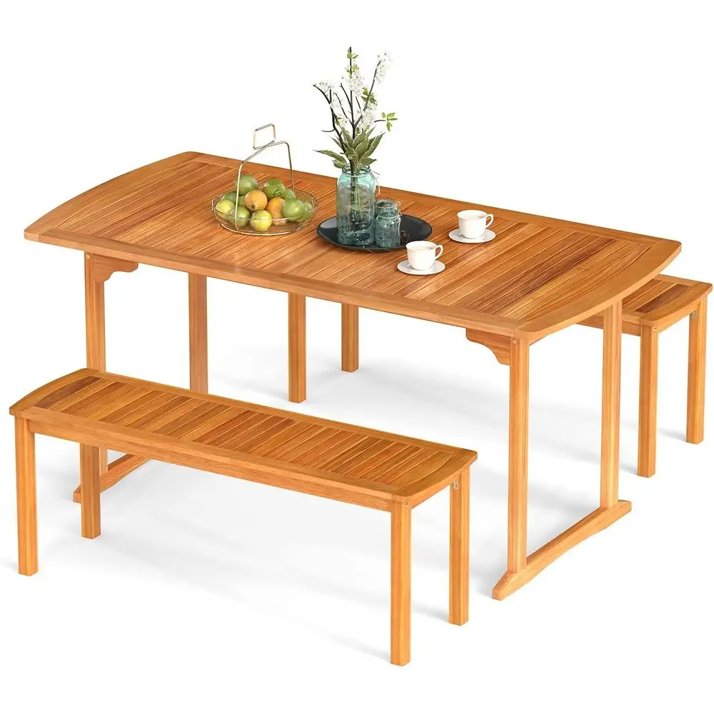 

Обеденный комплект из акации на 63 предмета с 2 скамейками и отверстием для зонта для уличной кухни или сада