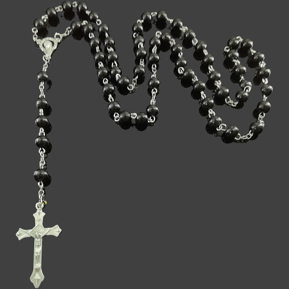 Fashion Handmade Necklace Ladies Imitation Vintage Style Pearl Rosary Beads With Cross Pendant Jewelry image 4