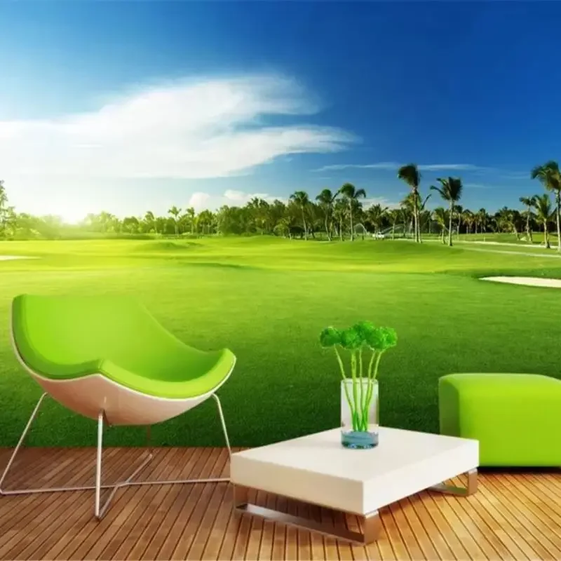 Custom wallpaper 3d photo murals golf grass landscape wall forest balcony lake blue sky clear water white clouds river wallpaper