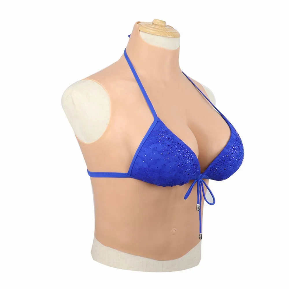 KnowU Cup D Real Breasts Silicone Fake Boobs Long Styles High collar Cosplay Fake Chest for Crossdresser