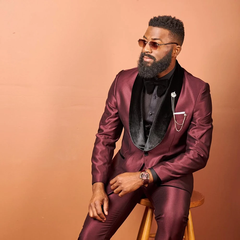 

Luxury Evening Men's Suits High Quality One-Button Black Shawl Lapel Slim Fit Wedding 2 Piece Jacket Pants Outfits Costume