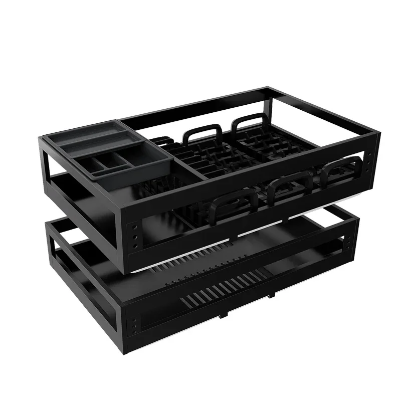 Pulling basket 304 stainless steel double-layer buffer kitchen drawer type bowl basket kitchen cabinet