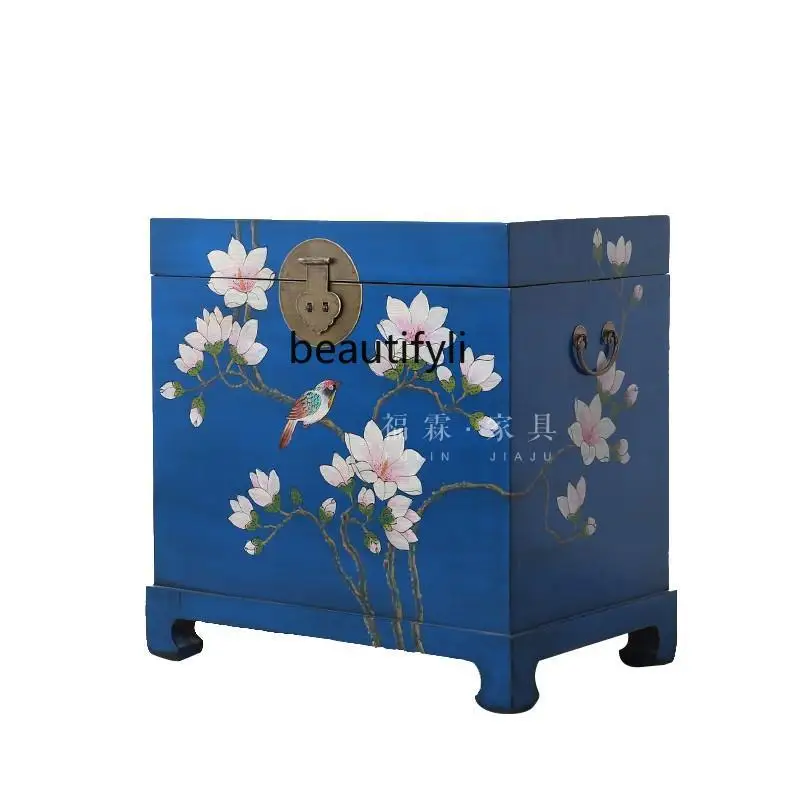 

Retro Chinese suitcase edge few small coffee table camphor wooden box bedside table solid wood painted storage box furniture