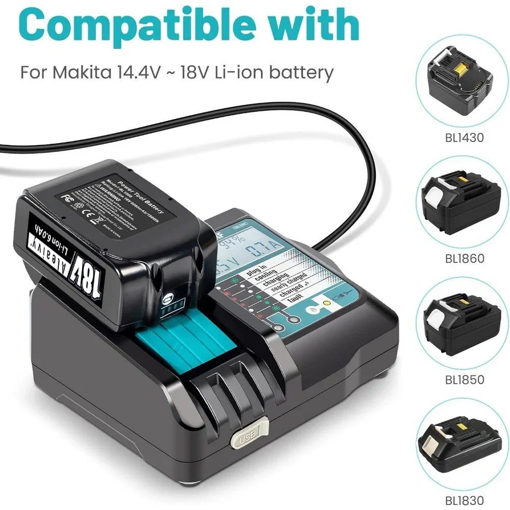 

DC18RF Li-ion Super Fast Charger for Makita 14.4V-18V Lithium Battery BL1860B,BL1830,,BL1415,BL1440 with LED Screen, USB Port