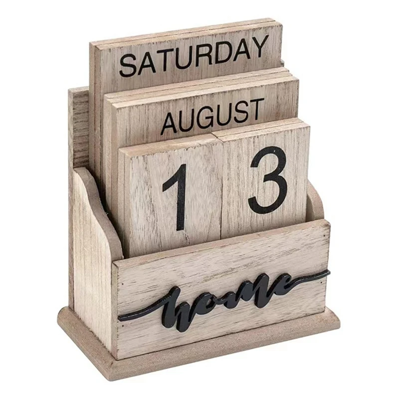 

Perpetual Calendar Wooden Vintage Wood Block Calendar For Home Office Desk Accessories Week Month Date Display