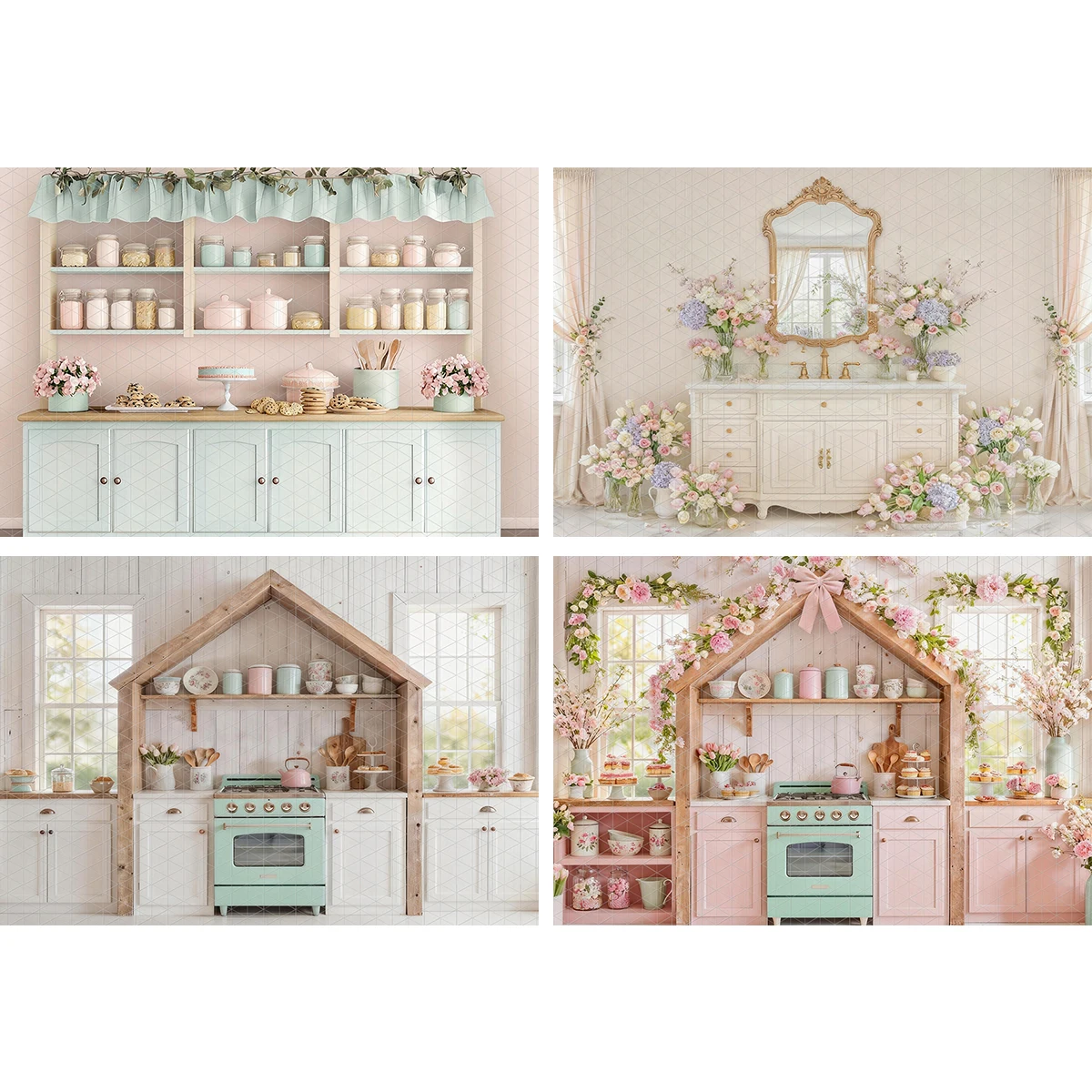 Kitchen Backdrops Kids Adult Photography Portrait Props Cookie Blossom Baby Girl Photocall Backgrounds