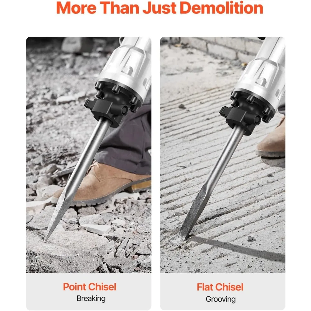 Krachtige elektrische sloophamer voor betonbreker, 3500 W, 1900 BPM, inclusief 2 beitels en handschoenen