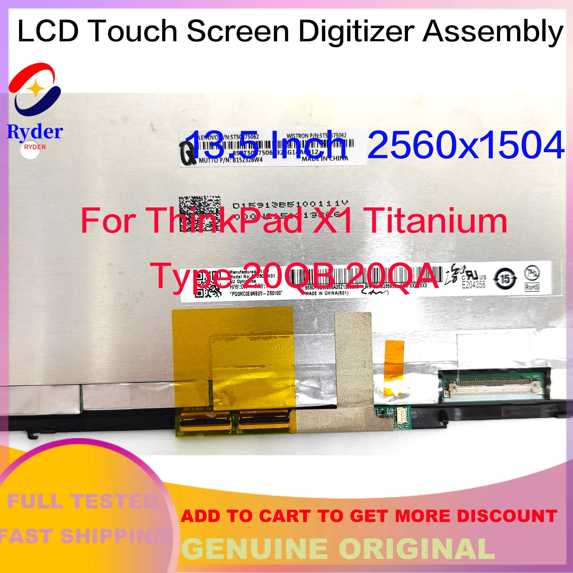 13.5 Inch LCD Touch Screen Digitizer Replacement Assembly For Lenovo ThinkPad X1 Titanium Type 20QB 20QA