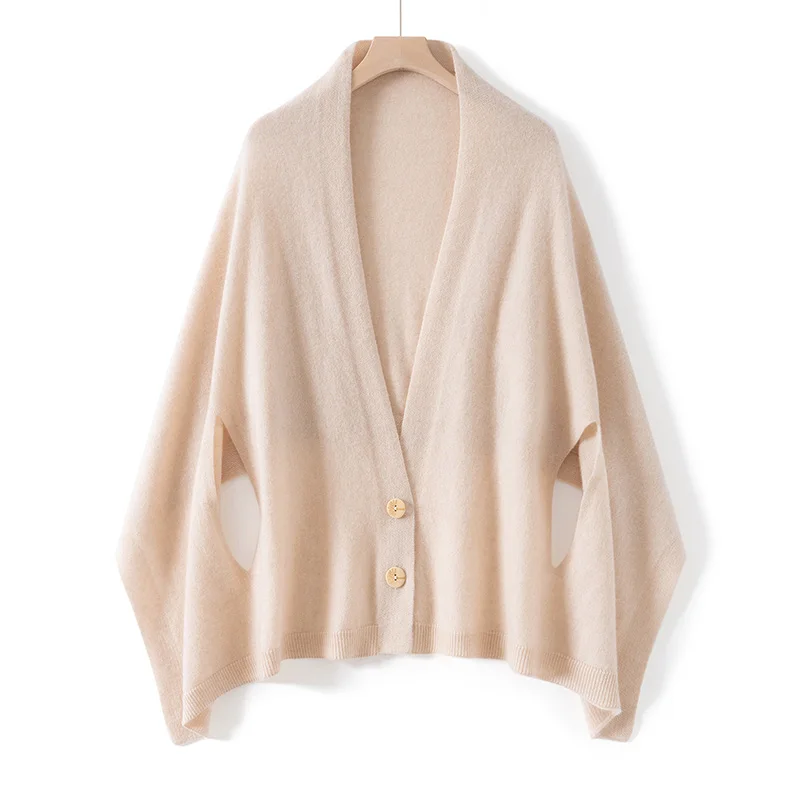 

High Quality 100% Pure Cashmere Buckle Shawl Women's Solid Color Bat Shirt Autumn And Winter Fashion Versatile Shawl Scarf