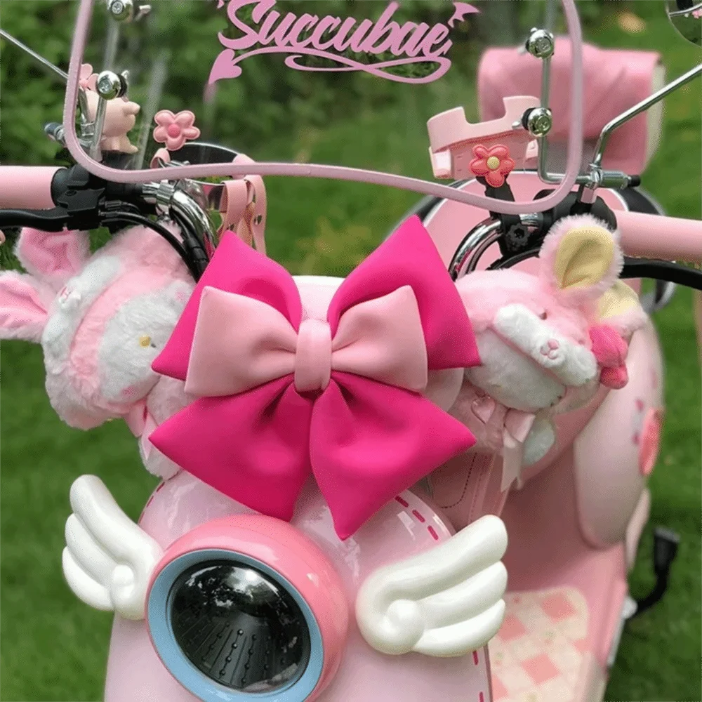 Cute Dual-color Bow Bowknot Helmet Accessories Nylon Suction Cup Car Body Decoration Electric Vehicle Accessories Women