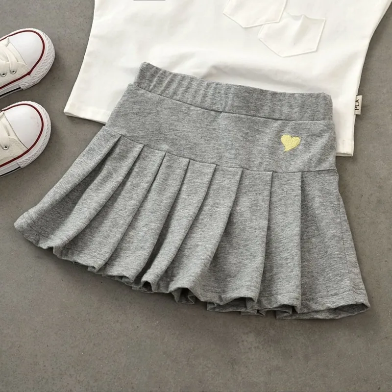 

Girls Skirt Candy Color Embroidered Heart Design Cute Sweet Solid Outer Wear Casual Simple Pleated Skirt Safety Pants Design