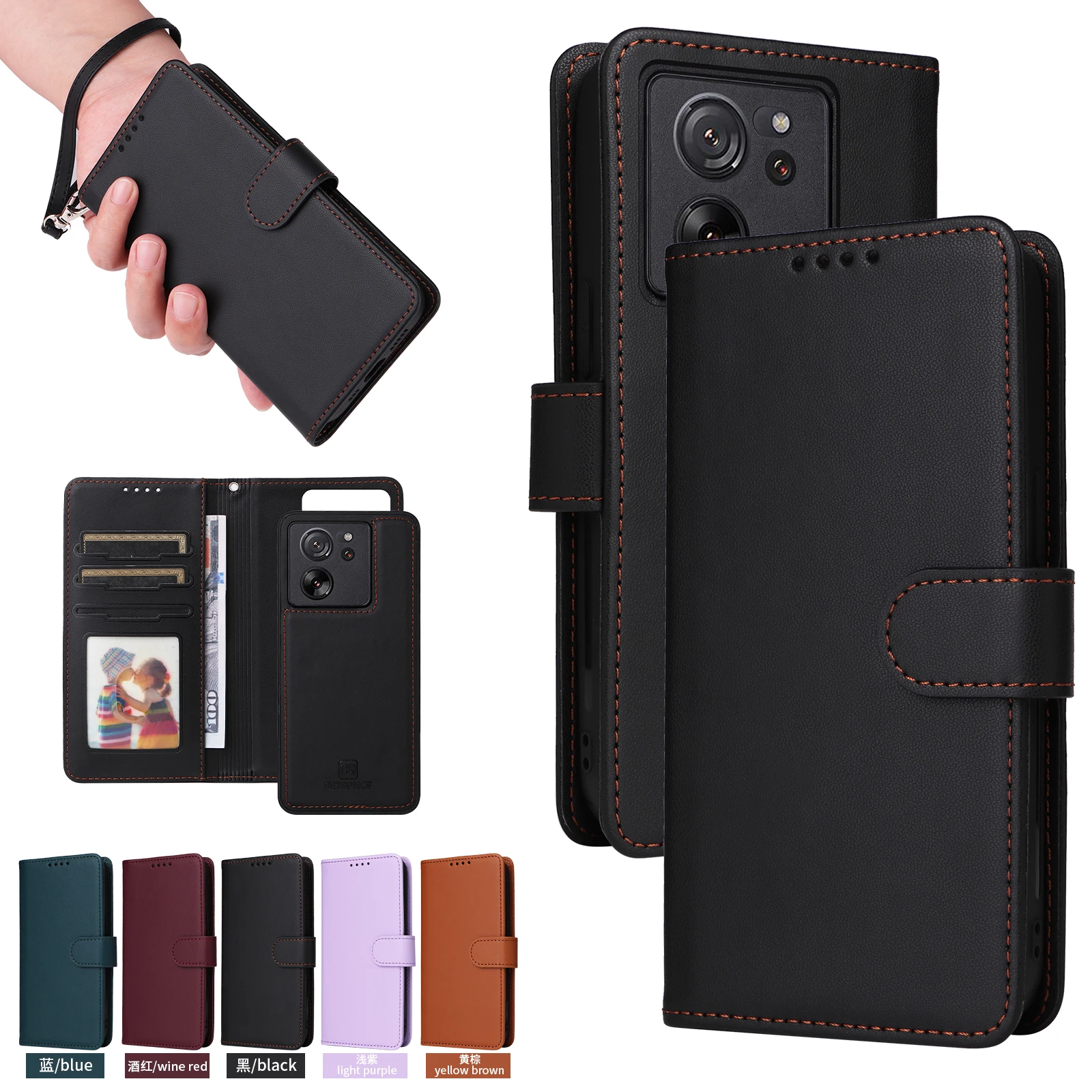 2 in 1 Detachable Wallet Magnetic Leather Case for Xiaomi 13T Poco X6 M6 Pro Redmi A3 13C 12 12C Note 13 12 Pro Clasp Flip Case