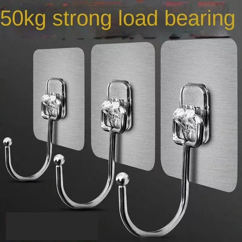 7*7cm Size Hook Self-Adhesive PVC Stainless Steel Transparent Multi-Purpose Wall Holder Door Rack Kitchen Storage Organizer Home