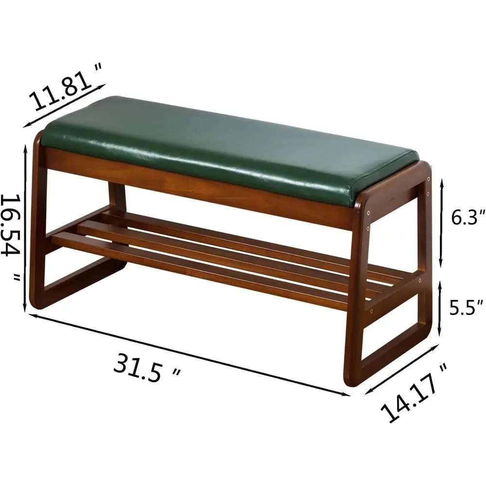 مقعد مدخل من الخشب الصلب مع مساحة تخزين قابلة للطي، أخضر، 31.5 للممر #3