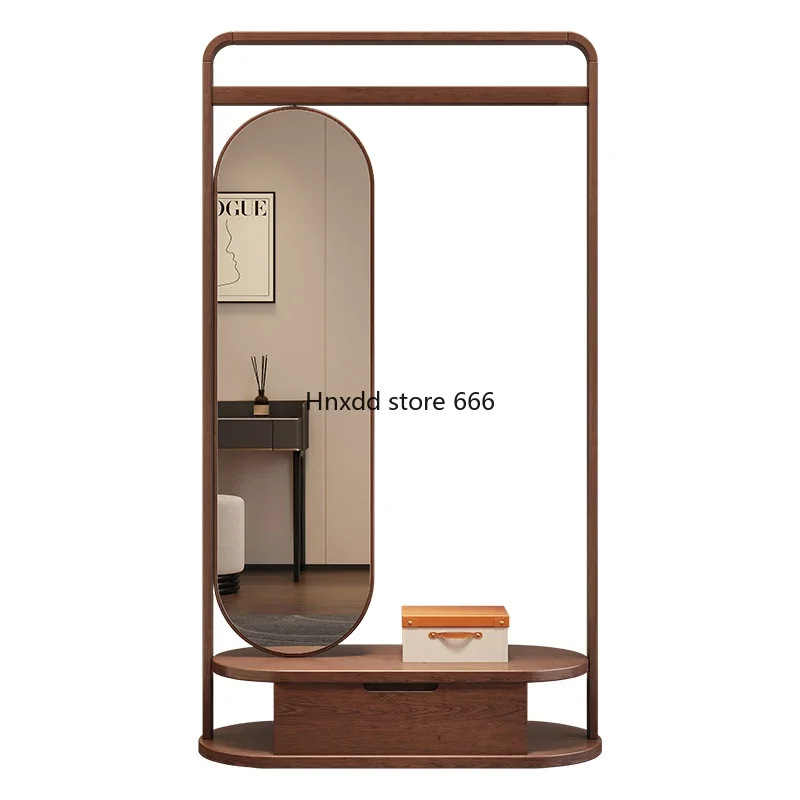 All solid wood coat rack floor-to-ceiling bedroom full-length mirror integrated home full-length mirror clothes rack