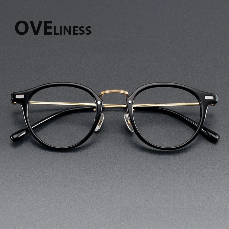 

Оправы для очков из ацетата и титана, женские и мужские, 2026, новые, ретро, круглые, винтажные