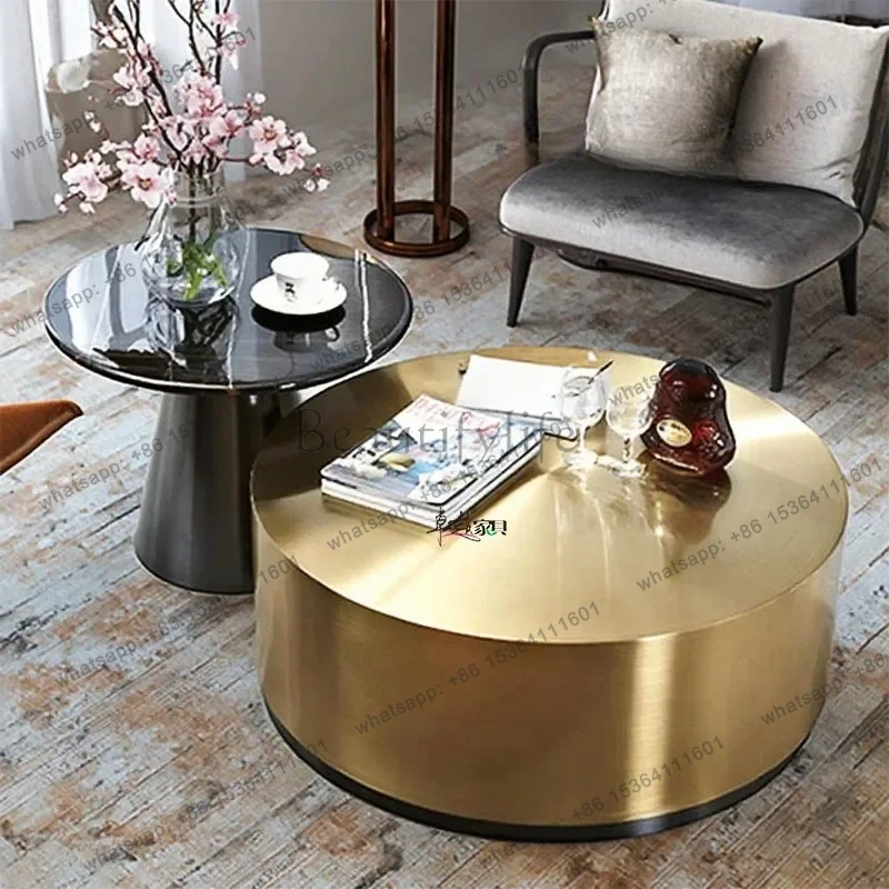 

D25Light luxury round simple creative marble tea table living room home high and low combination tea table mini coffee table