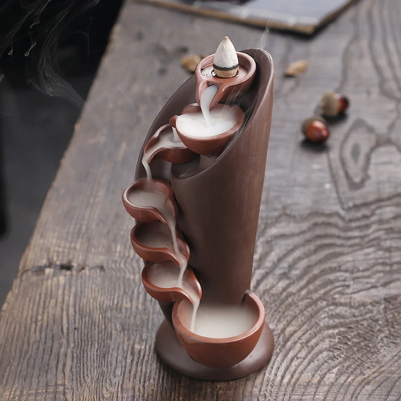 1pc,Handmade Torch Design Waterfall Incense Burner Creative Home Decor Incense Holder Portable Ceramic Censer (Without Incense)