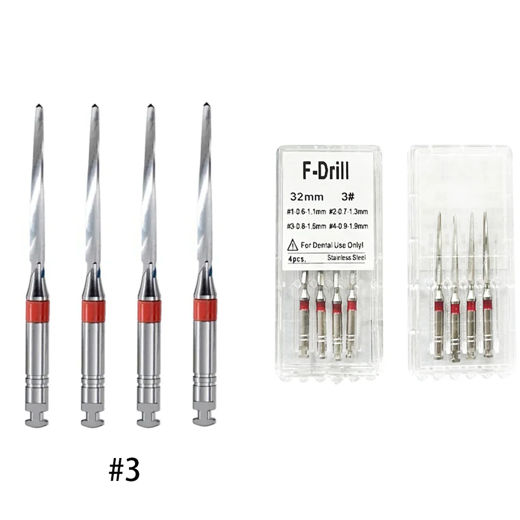 4Pcs/Box Dental F4 Fiber Drill Metal Reamers Drills Bit For Fiber Post Engine Endodontics Files Refills Dentistry Lab Materials