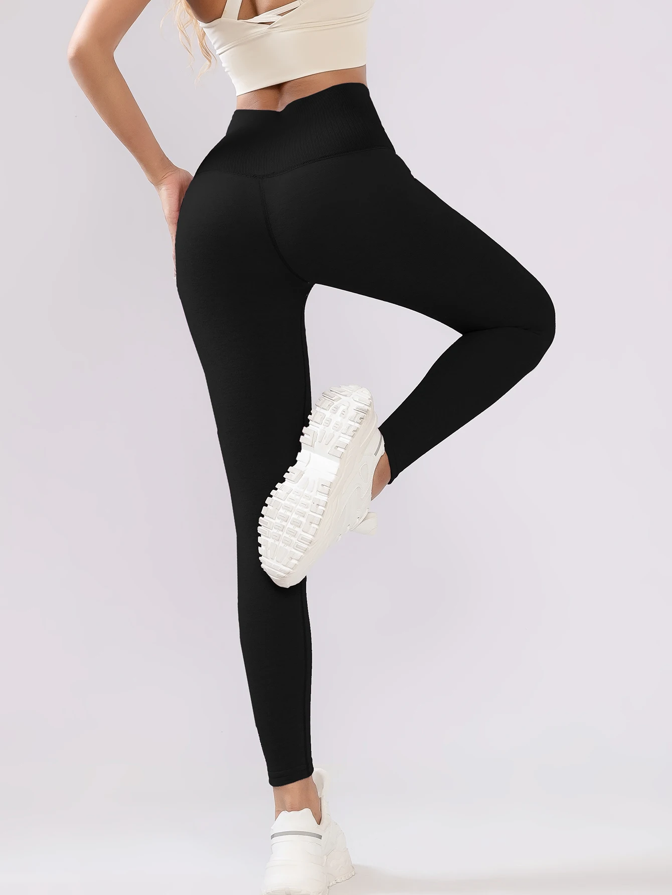 Leggings in cashmere Autunno e inverno da donna con pantaloni a vita alta interi in cashmere ispessito con cotone caldo in lana d'agnello