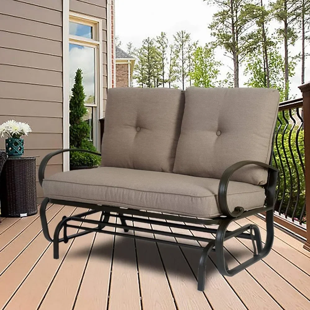 Cozy Patio Glider Bench - Outdoor Rocking Loveseat with Sturdy Frame and Cushioned Seats for Patio, Yard - Rocker Swing