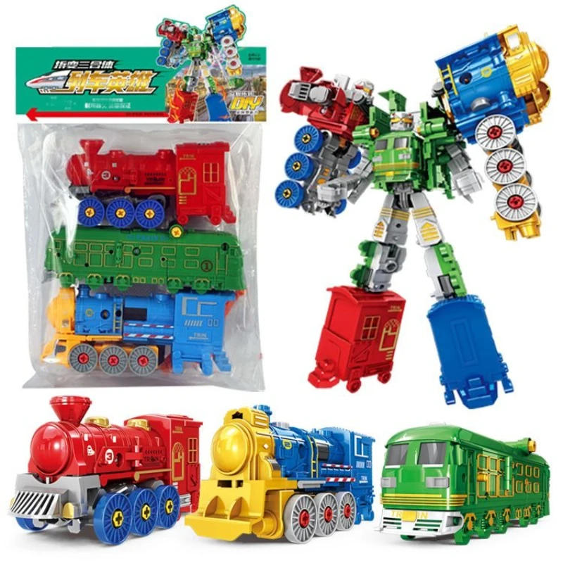 

3-in-1 Train Combination Deformation Robot Toy Convertible Action Figure Plastic Model Robot Car Toy Anime Series Children Gift