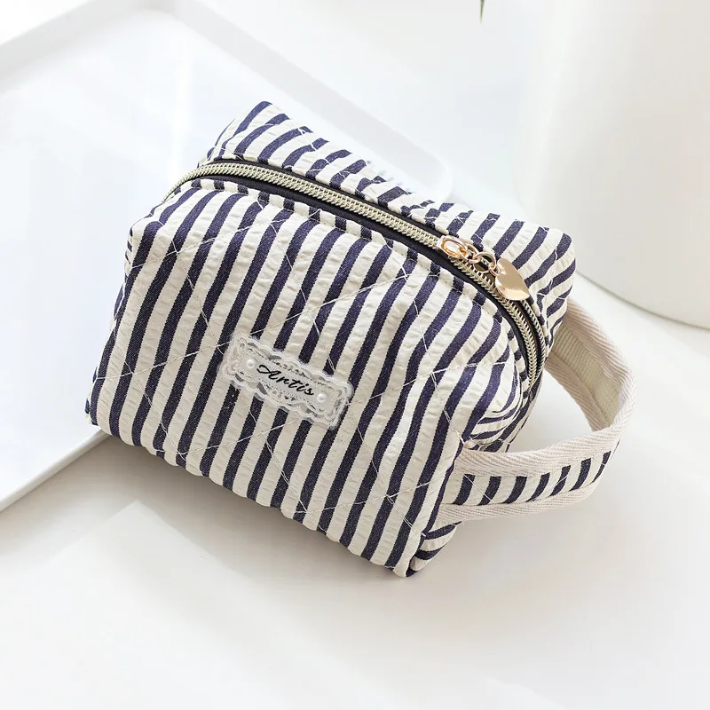 6pcs Coin Purses Women Cotton Striped Pillow Shaped Ear Line Zipper Short Storage Bag With Keychain
