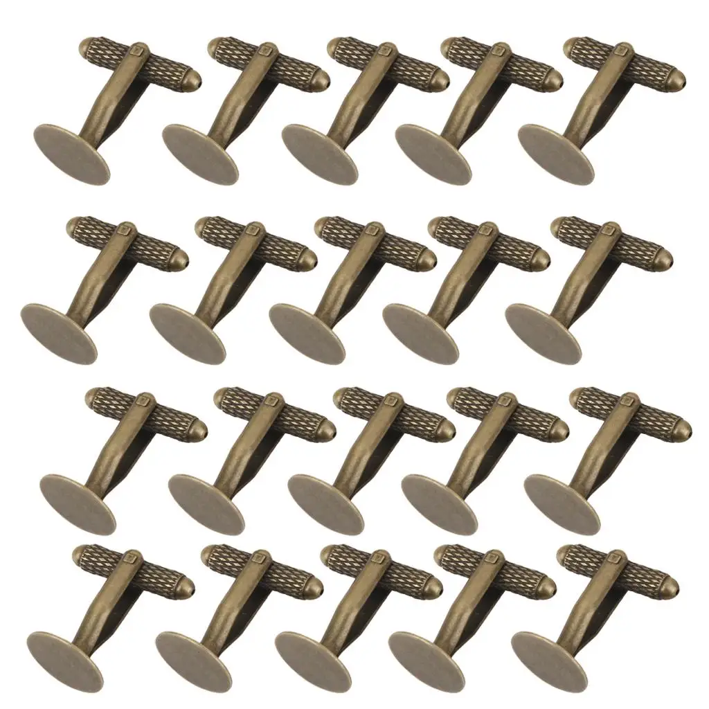 20 piezas de gemelos en blanco, almohadilla de base plana redonda, hallazgos de 12 mm, bronce