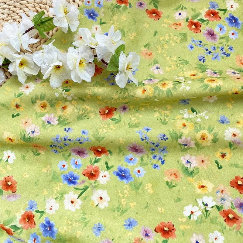 L100XW150CM Digital Printed Fabric Apple Green Tiny Floral Soft Breathable Lightweight for Dress Shirt Skirt DIY Sewing