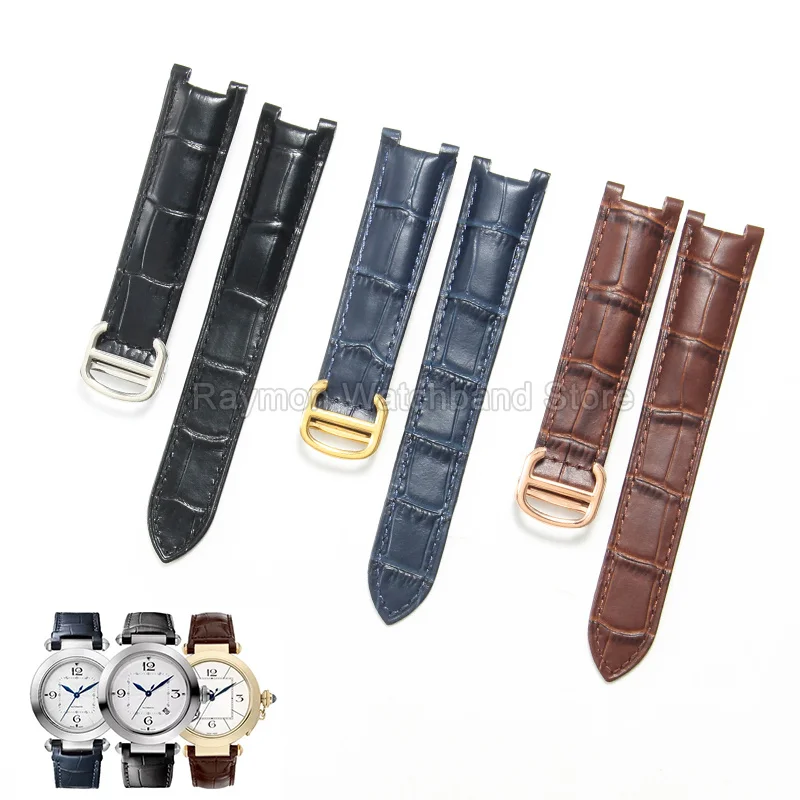 Supple Genuine Leather Watchband Designed Notched Interface Secure Folding Clasp for Cartier Pasha Elegant Classic Look Smooth