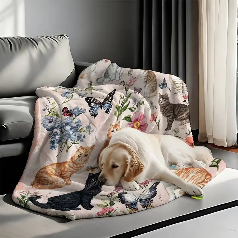 Cute Kitten Wild Flower Flannel Blanket