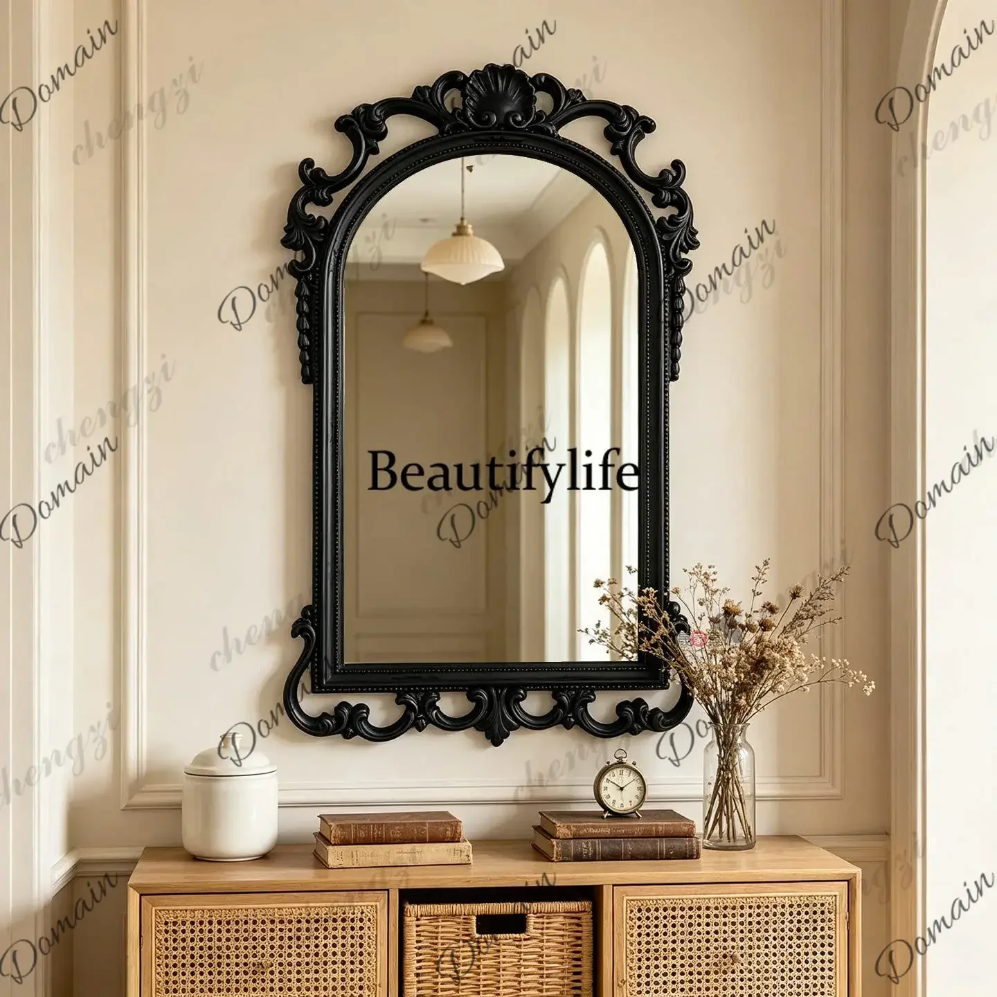 ISL European retro carved makeup mirror French porch background wall wall decorative mirror American