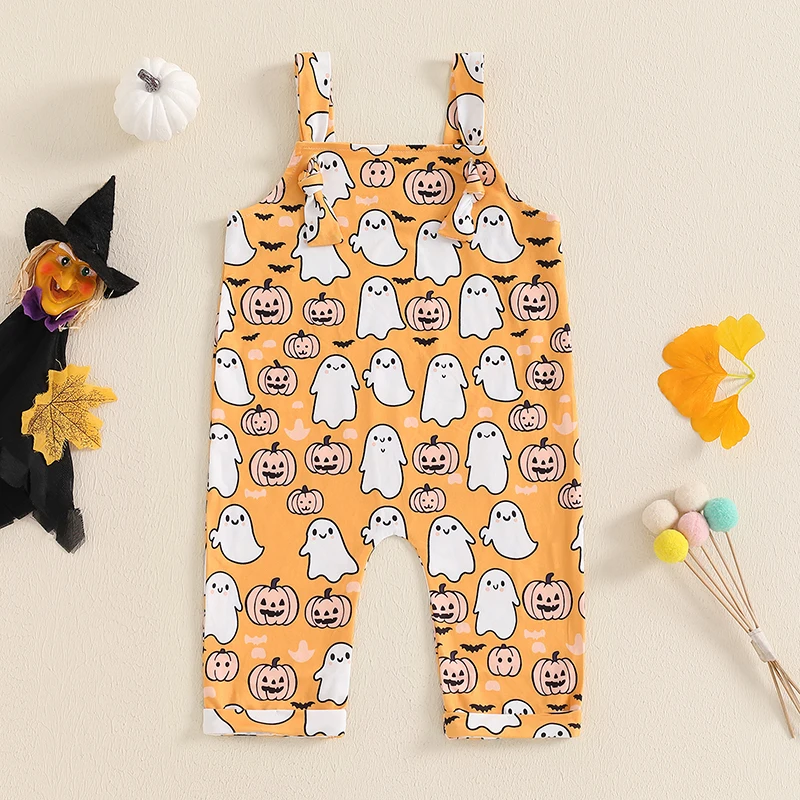 Baby Overalls Pumpkin Ghost Print Suspender Pants Halloween Clothes for Girls Boys Clothing