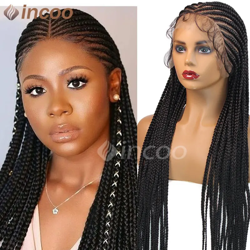 Synthetic Full Lace Twist Braided Wigs Black Women Tribal Braids Jumbo Braid Wigs 36