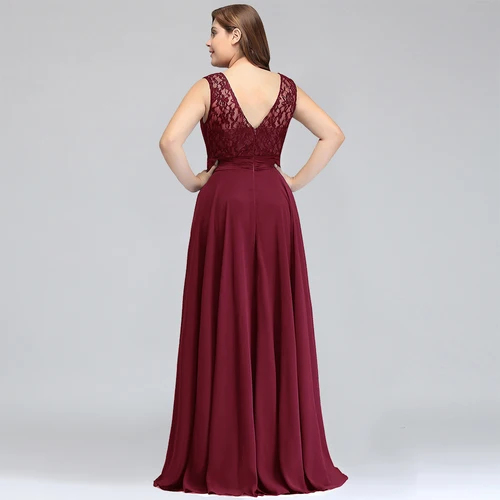 Imagen 2 del producto Vestidos De dama De honor sin mangas con espalda en V larga para mujer, vestidos De fiesta De noche, vestidos De graduación, línea A, regalo De cumpleaños, Borgoña, talla grande