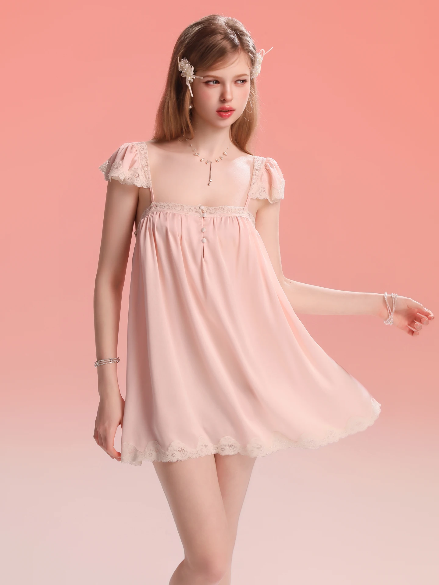 lass-sexy-summer-sleepwear-women's-thin-gown-pure-desire-lace-trim-small-flying-sleeve-flower-bud-skirt-home-clothes
