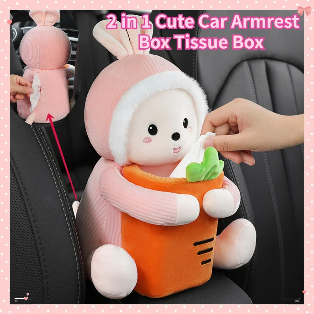

2in1 Cute Car Armrest Box Tissue Box Trash Anti Leakage Water Can Idea Goods Boxes for Paper Handkerchiefs Napkin Organizer