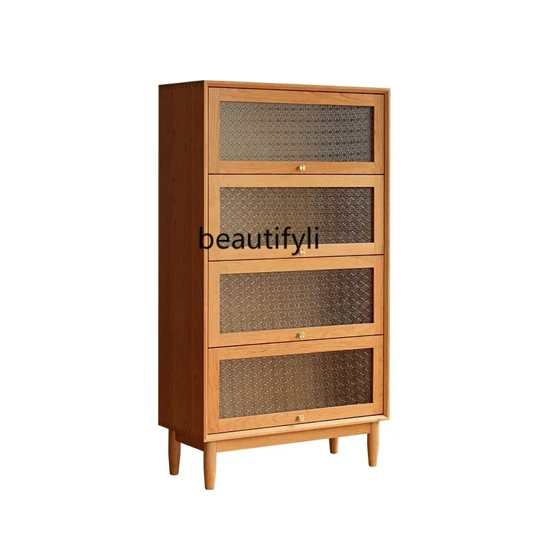 cc182Nordic solid wood bookcase cherry wood display storage cabinet study glass door bookshelf R view 5
