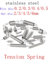 Resorte de tensión de acero inoxidable con gancho O, resorte de extensión, 0,3mm, 0,4mm, 0,5mm, 10 unidades por lote