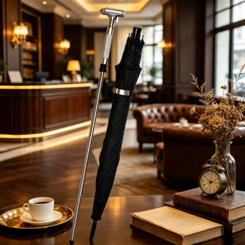 Multifunctional Car Safety Hammer Umbrella Black Coated Sun Parasol Detachable Walking Stick Emergency Window Breaker Umbrellas