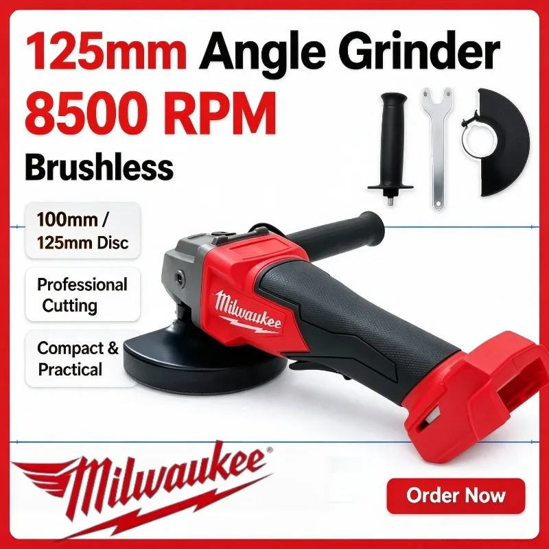 Milwaukee 125mm Brushless Angle Grinder  Polishing Cutting Machine No-Lock Paddle Switch Electric Cordless Power Tools