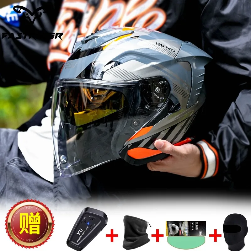 

FEISU Motorcycle RO-9 Dual Lens Half Helmet Big Head Circumference 3/4 Helmet Windproof Electric Vehicle Helmet ECE DOT Cascos