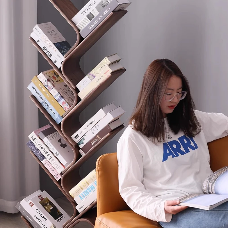 

Solid wood bookshelf floor-to-ceiling simple household wall living room balcony bedroom tree shelf children's bookshelf picture