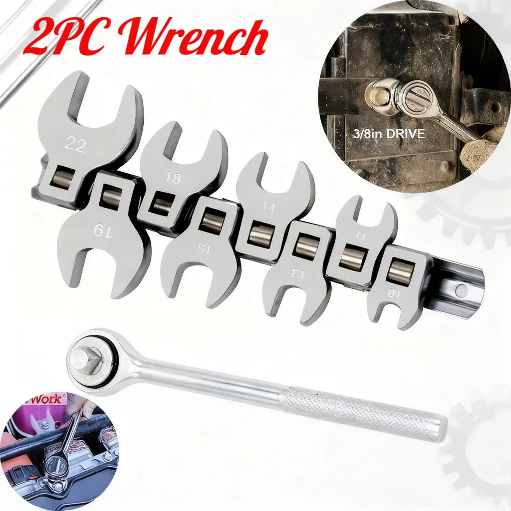 

For Ratchet Torque Wrench Crowfoot Wrench Set Head Square 3/8 Inch Drive Replacement Bullhorn Wrench 8-Piece