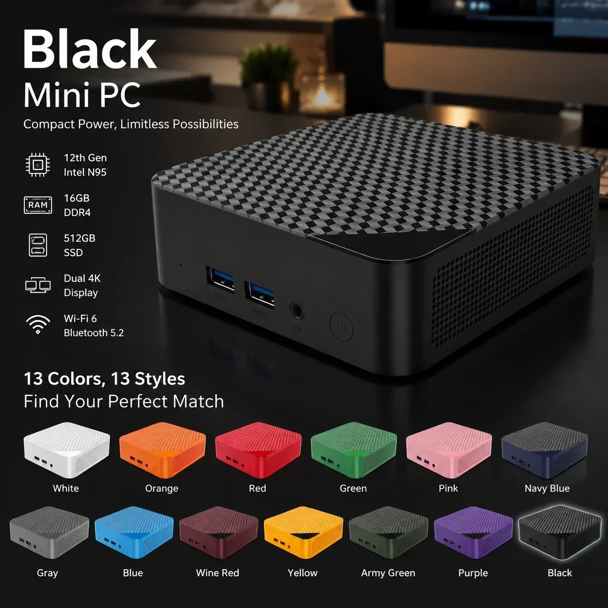 Intel N150 Windows 11 Mini PC Compact Mini Laptop 16GB RAM 1024GB SSD HD WiFi6 BT5.2 Multifunctional Daily Notebook Gaming PC