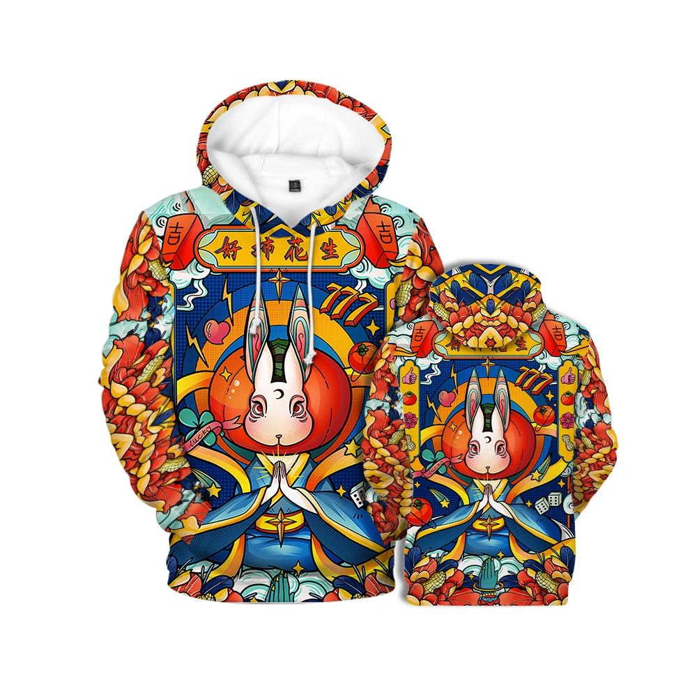 Year of The Rabbit Harajuku Printed Hoodie Design Top Role Play Pullover Men's and Women's Commuter Sports Jacket