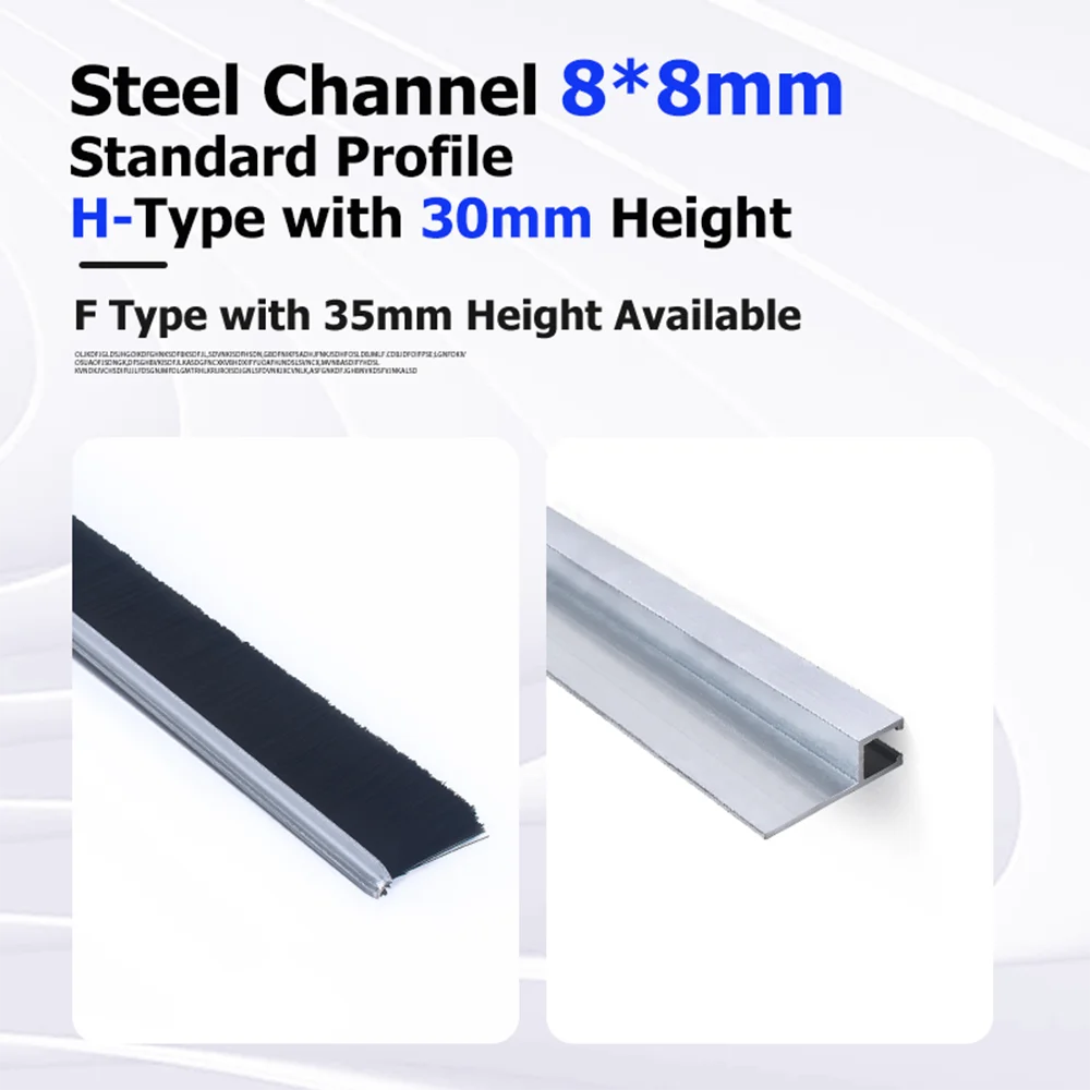 H-Typ Dichtungsstreifenbürste 8x8mm für Industrietüren, Fenster, Wetterschutz, Scheunen, Laderampen, CNC-Maschinen, Gehäuse – Staub-, Lärm- und Insektenschutz – Detail 8