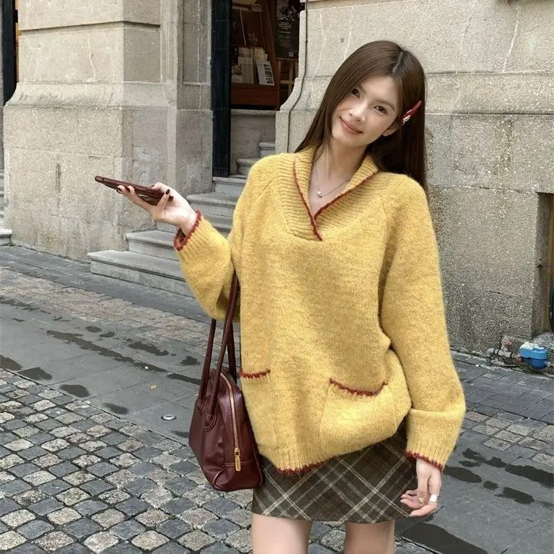 

Sweaters Jumpers Pullovers Woman Unisex Aesthetics Moth Fitness Solid BF Y2K Business Meeting Professional Modern Simple Autumn