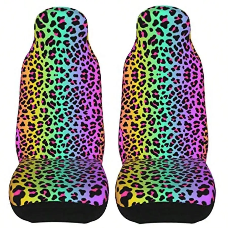 

Rainbow Leopard Print Car Seat Covers For Adults 2pcs Universal Fit For Car Truck Van SUV