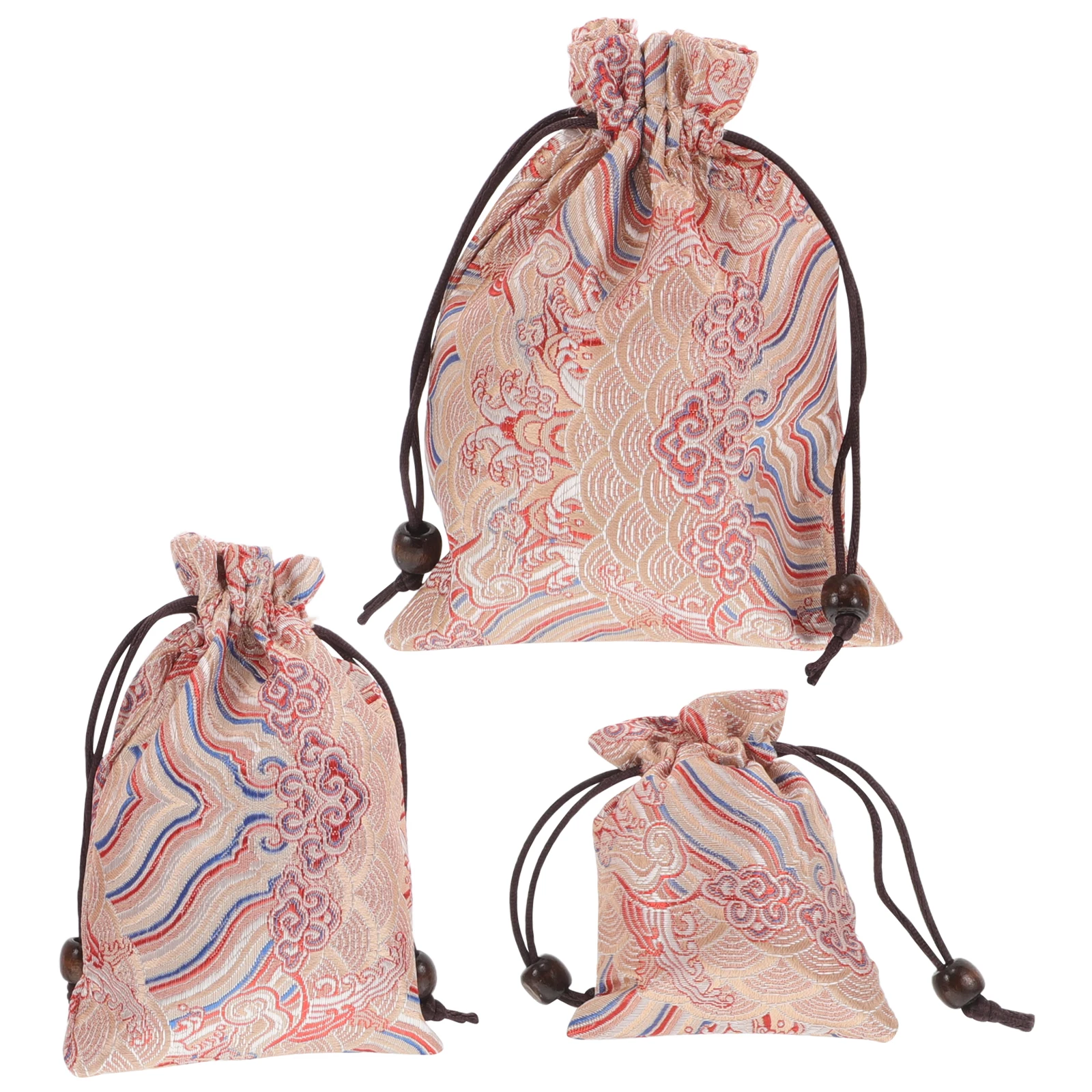 

3Pcs Soft Cloth Drawstring Jewelry Pouches Chinese Style Bags for Earrings Bracelets Portable Storage and Presentation